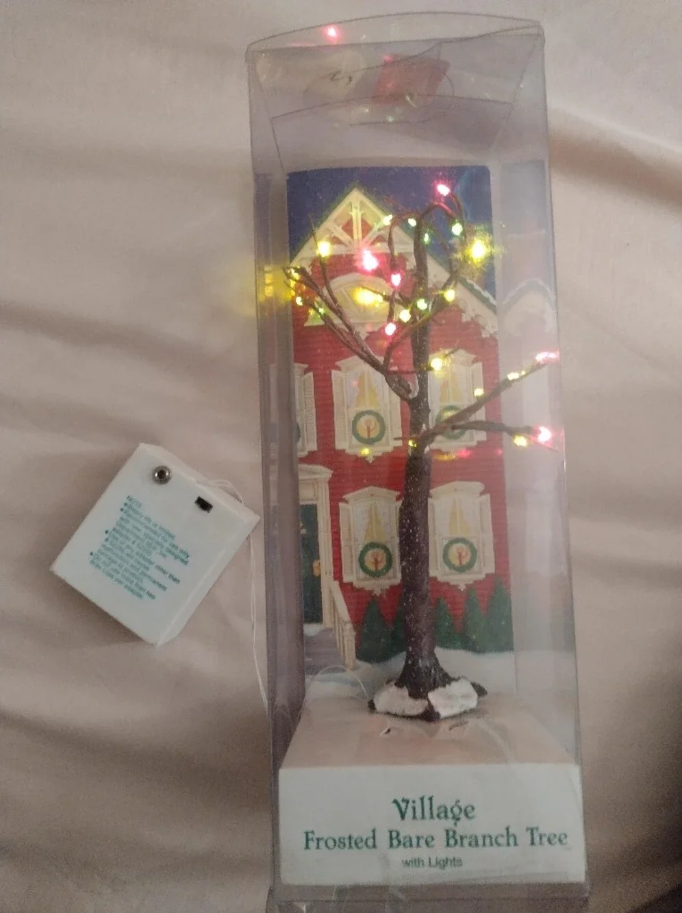NIB Department 56 Christmas Village Frosted Bare Branch Tree W/ Lights Set Of 2
